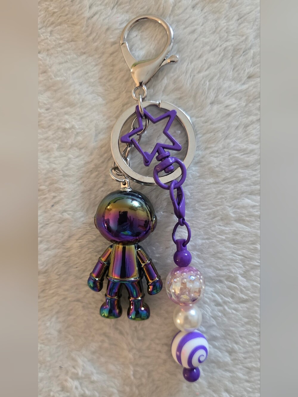 Purple Beaded Keychain/Bag Charm - Spaceman
